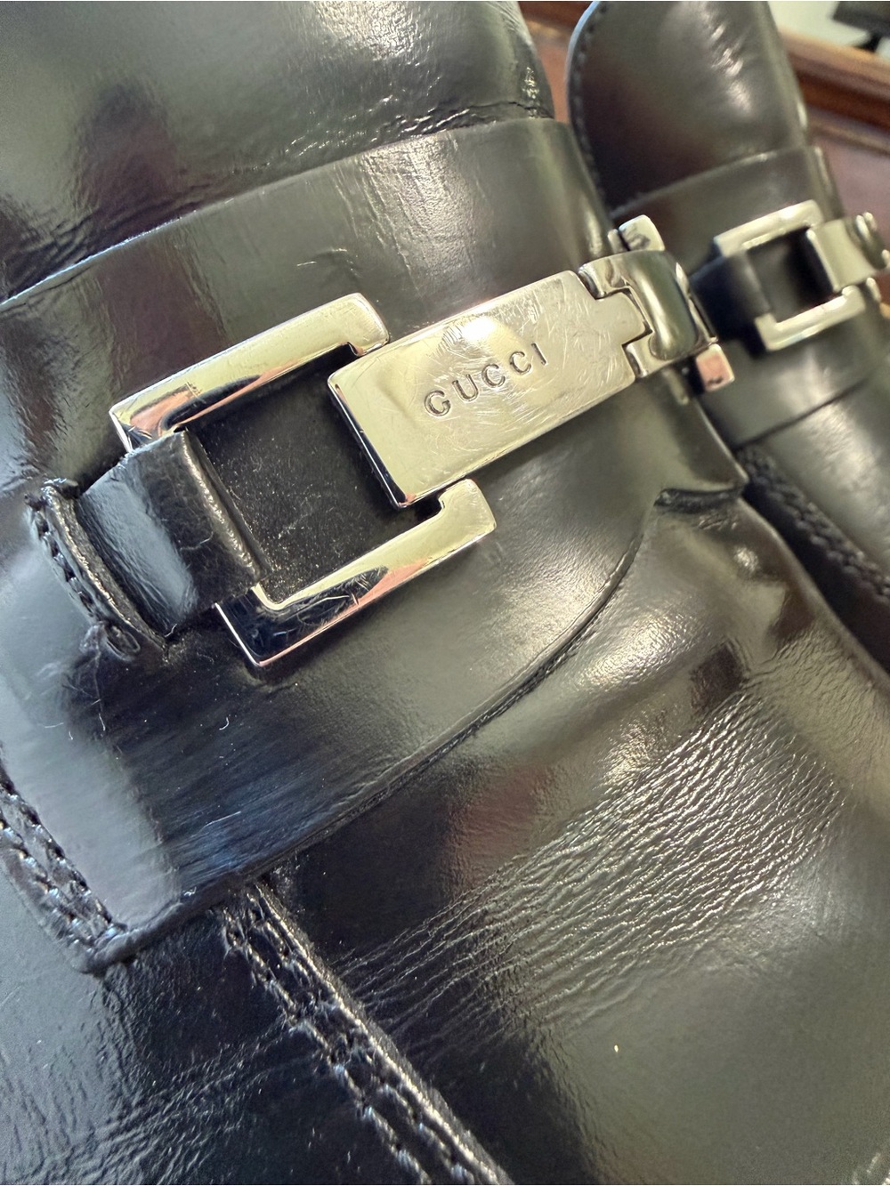 Vintage Y2K Gucci Black Leather Chunky Horsebit Buckle Loafers 9 - Picture 6 of 13